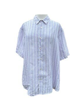 Baird McNutt Linen Button Front Top Womens Size XL Purple White Stripe